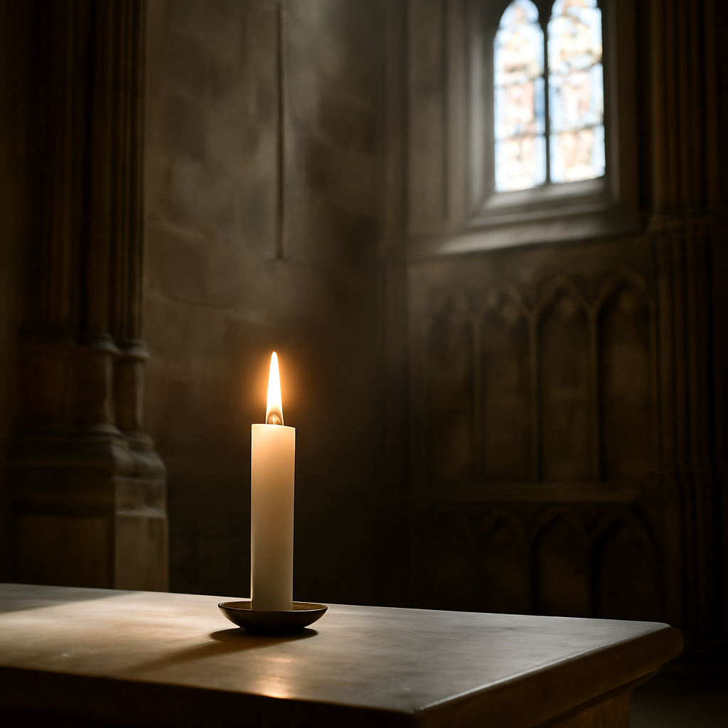 A Candle Flickers in the Cathedral